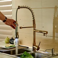 LED Golden Deck Mounted Kitchen Faucet Spring Sink Mixer Tap Enkel handtag251i