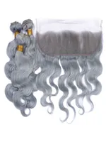 8a neues graues Haarwebe mit 13x4 Ohr -Ohr -Ohr -Spitze Frontaler Verschluss Gray Body Wave Virgin menschliches Haar Bundles8075878