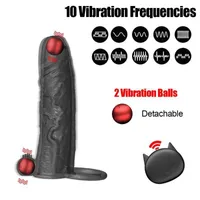 Sex Toy Massager Vibrating Penis Sleeve Man Strap on Dildo Dick Reusable Extension Extender Male Chastity Cock Ring Toys for Men