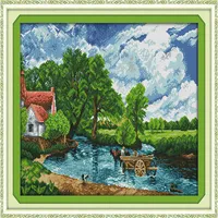Wading in a river home decor painting Handmade Cross Stitch Embroidery Needlework sets counted print on canvas DMC 14CT 11CT261S