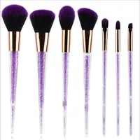 Newest 7pcs Purple Crystal Makeup Brushes With Diamond Makeup Brush Black Purple Brush Cosmetic Set Blusher Foundation BB Cream344Z