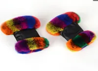 Femmes hiver multicolore peluche fourrure cool mignon dames softs en cuir authentique gants de mode