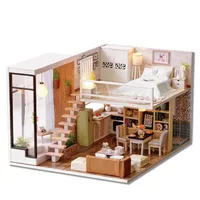 Whole- Wooden Miniature DIY Doll House Toy Assemble Kits 3D Miniature Dollhouse Toys With Furniture Lights for Birthday Gift L020174C