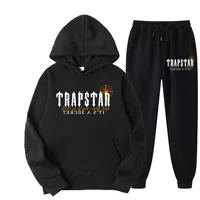 Men's Tracksuits Autumn Trapstar Brand Printed Sportswear Men 18 Colors Warm Two Pieces Set Loose Hoodie Sweatshirt Pants Jogging