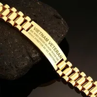 Tennis tuffa män remkedja armband guldton chunky rostfritt stål Vietnam veteran pulseira maskulina tillbehör255j