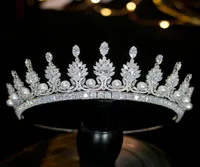 Brillante Princesa Simple Tiara Corona Cristal Perla Accesorios Para El Cabello de la Boda de Plata Banda Para El Cabello Sombre5829661