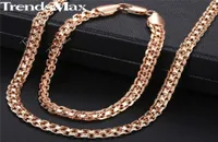Womens Sets 585 Rose Gold Bracelet Neckalce Set Bismark Link Chain Drop Jewelry Gifts For Women 5mm KGS275 2012222673117