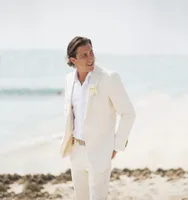 Ivory Linen Summer Beach Wedding Cost For Groom Tuxedo Slim Fit Bridegroom Homme Blazer Veste 2 pièces Prom Wear6999330