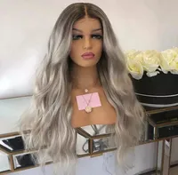 Transparent Loose Wave Full Lace Wig Ombre Highlights Platinum Blonde 13x6 Lace Front Human Hair Wigs PrePluck Ash Brown Headband1210928