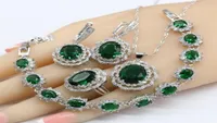 Green Crystal Silver Color Bridal Jewelry Sets For Women Necklace Pendant Bracelets Earrings Rings Gift Box 2012227785007