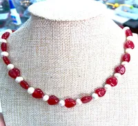 Fashion 12mm Heart Rosso rubino 67mm bianco Akoya Pearl Necklace 182024quot AAA1947143