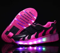 Pink Gold Children Glowing Sneakers Kids Roller Skate Shoes Children Led Light Up Shoes Girls Boys Sneakers With Wheels Heelies Y22376277