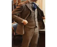 Retro Men039s costume Tuxedos Brown Tweed Herringbone Groom Slim Fit Formal Khaki Blazer Vintage Wedding 3 Pieces