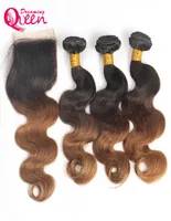 T1B 30 Color Body Wave Ombre Brazilian Virgin Human Hair Bundles 3 Pcs With 4x4 Lace Closure Natural Hairline Ombre Hair Bundles