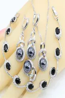 Geometric Black Pearl Silver Color Jewelry Sets For Women Earrings Rings Necklace Pendant Zircon Bracelet 2012229895570