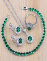 New Arrival Silver Color Jewelry Sets For Women Wedding Party Green Crystal Earrings Bracelet Rings Necklace Pendant Set 2012222388624