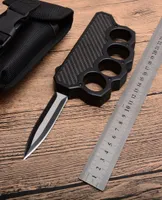 MH Yüksek Kaliteli Knuckle Duster Otomatik Taktik Bıçak D2 Çift Kenar Saten Bıçak Çelik Karbon Fiber Tapı Açık EDC Rescue Knive7224543