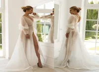 2020 Sheer Organza Wedding Jackets Long Sleeves Custom Made Bridal Robes Bridesmarid leypwear A 라인 웨딩 케이프 코트 6850213