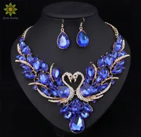 Crystal Bridal Jewelry Sets Gold Color Swan Pendant Necklace Women Gift Party Wedding Prom Necklace Earring Accessories 2012226055305