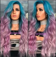 Neue Mode Peruuca Cabelo Deep Long Body Wave Hair Perücken Promi -Stil Blau Ombre Pink Purple Synthetische Spitzen -Spitzen -Vorderperücke für Frauen3387499