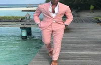 Beach Groom Wedding Tuxedos Pink 2 Pieces Handsome Mens Pants Suits One Button Slim Fit Groomsmen Wear JacketPants1585471