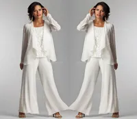 2020 Ivory White Chiffon Lace Lady Mother Pants Sust Of The Bride Groom with Giacca Donne Eleganti Abiti da festa Trouser9212838