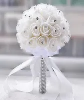 Jane Vini Ucuz Beyaz Gelin Buket Pu Roses Kristal Boncuklu Düğün Çiçek Buket Bej Yapay Broş Buket Gelin Ramo de 2265412
