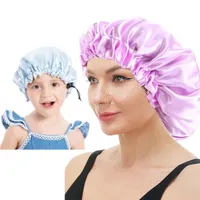 2pcs anne ve ben kaput geri dönüşümlü saten ayarlanabilir bebek şapka gece uyku kapağı kıvırcık saç kapağı çift katmanlı ipeksi ebeveyn