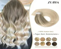 ZURIA Straight Hair Mini Tape In Human Extensions Invisible Skin Weft Adhesive Mixed color 12quot16quot20quot 100 Natural R5029768