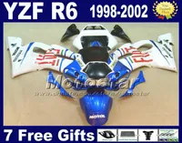 ABS Kit de carenado completo para Yamaha YZF600 YZF R6 1998 1999 2000 2001 2002 YZFR6 9802 Blanco Black Black Motorcycle Cares VB121305612