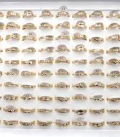 50pcslot Simple Ladies Gold Color Finger Rings Zirconia Element Mixed Design For Lovers7741004