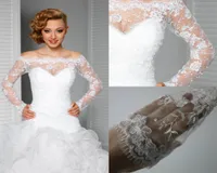 2018 Elegante Off Shoulder Lace Bolero Jacket Ilusi￳n Cubierta Jackets Bridal Shrug Bride Wraps Accesorios de vestidos de novia SH3762727