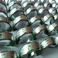 Brand New 50PCs English the Serenity Prayer Silver Stainless Steel Men's 7mm Jewelry Etching Rings Whole Mixed Lots248e