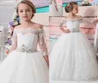 Modest Bateau Neck 2019 Princess Flower Girls Dresses for Weddings perline con cerniera in rilievo in pizzo Tulle First Communion Dress1208528