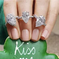 Real 925 Sterlingsilber erzeugt Moissanit -Tropfenringe für Frauen ewiges Engagement Birnenform Diamant Ring Finger Juwely267q