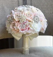고급스러운 실크 인공 꽃 진주 Crystal Wedding Bouquet Bridal Bouquet Robe de Mariage Handhold for Bride Champagne1858450
