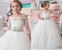 Modest Bateau Neck 2019 Princess Flower Girls Dresses for Weddings perline con cerniera in rilievo in pizzo Tulle First Communione Dress 4654787