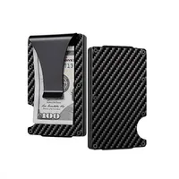 명함 소지자 새로운 업그레이드 버전 RFID 차단 지갑 여성용 슬림 디자인 신용 카드 249R을위한 검은 탄소 섬유 머니 클립