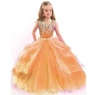 Ball Hown Spaghetti Braps Flower Girl Dress Frings Beads Crystal Kids Beauty Pagaent Dress Press Ruffles Girls Pink Prom Gowns7173733