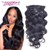 Brésilien Virgin Human Clip Clip in Hair Extension Natural Black Body Wave Queen Extensions de cheveux non transformés 1228 pouces6114164