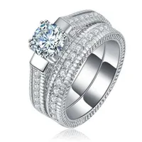 Hızlı sona sentetik elmas nişan yüzüğü yarı montaj 18k beyaz altın düğün elmas yüzük çift katman kombinasyonları250l