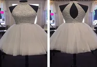 2019 White Sparkly Badyd Crystal Homecoming Vestres Halter Puffy Tule for Junior Girls Party Dresses Graduation Dresses5958348