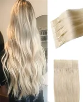 Hårrullar 20pcspack platinum blond tejp i mänskliga hårförlängningar 60 silkeslen rakt riktigt hår osynlig tejp i hud weft exten