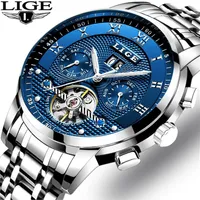 Lige Mens Watch Watch Fashion Top Brand Luxury Business Automatic Mechanical Watch Мужчины повседневные водонепроницаемые часы Relogio Masculino Box 220421320E