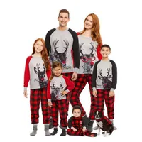 가족 크리스마스 잠옷 새 가족 일치하는 의상 어머니 아버지 어린이 옷 세트 만화 크리스마스 사슴 인쇄 잠옷 잠자기 잉글리쉬 n248p