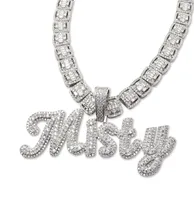 Anhänger Halsketten Dobling Custom Big Pinsel Cursive Letters Namenplate Halskette CZ ICED Out Customized Icy Name Choker Charm mit RO1956578