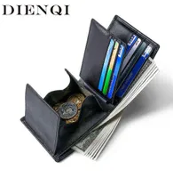 Dienqi Rfid Genuine Leather Men Wallets Small Slim Billfold Card Wallet Money Coin Pocket Bag Black Male Walet valet J2208099143169