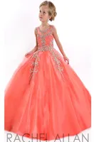 Little Girls Pageant Dresses For Teens Princess Rachel Allan Jewel Crystal Beading White Coral Kids Flower Birthday Gowns HY007323984304