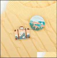 Pimler broşlar mücevher açık hava macerası seyahat çantası şekil unisex daire dağ ağaç dalga giysileri rozetleri alaşım yağlı boya sırt çantası 9487271
