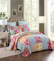 Antique Chic Cotton Flower Patchwork Full Queen Quilts Set 1 Quilt 2 Oreiller Sham Bedding Supplies Gift JF005